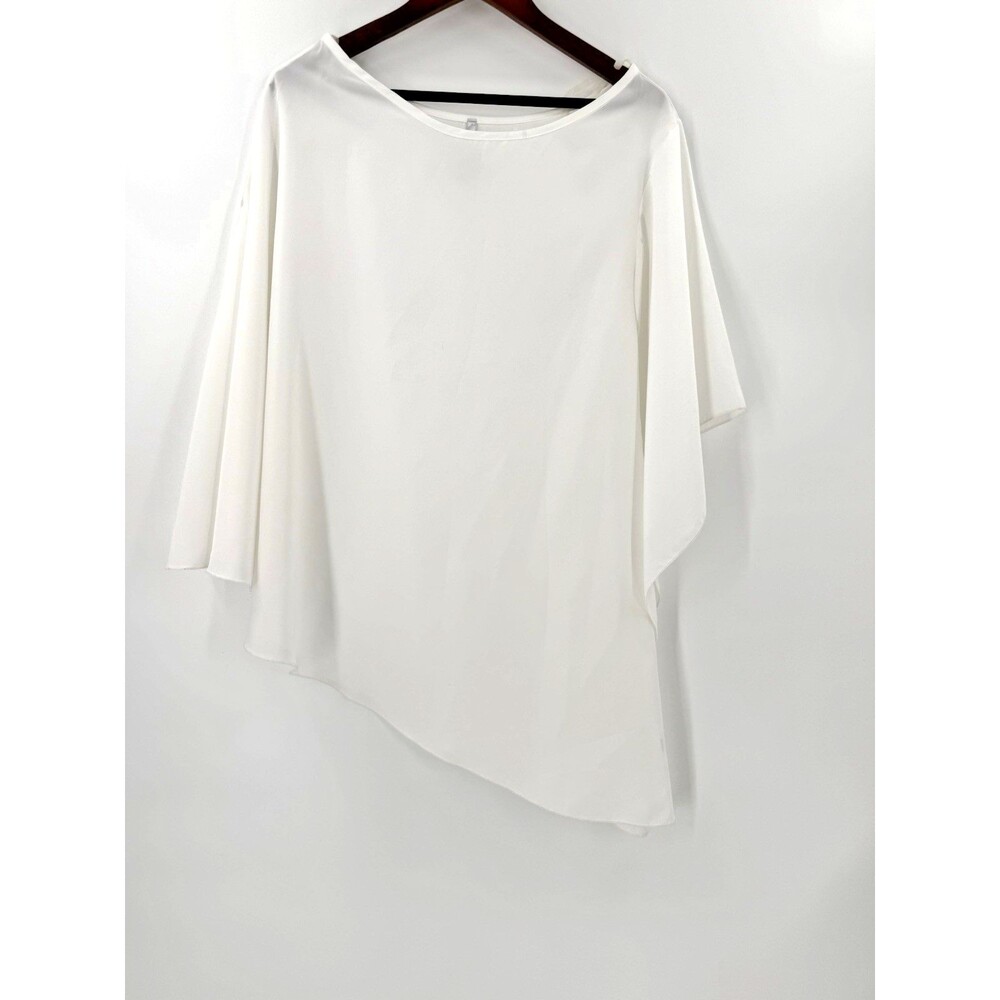 NEW W TAGS Cefian USA Asymmetrical Batwing Flowy White Blouse Size LARGE